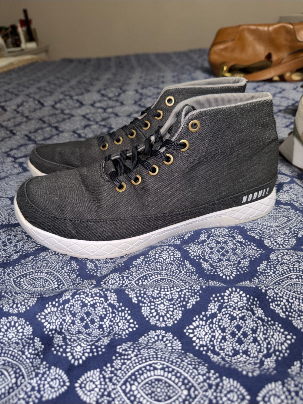 NOBULL Black Canvas Mid-Top Sneakers with White Sole